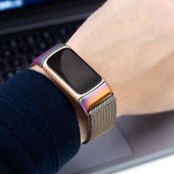 Stainless Steel Rainbow Mesh Wristband for FitBit Charge 5/6 - Picture 4 of 4